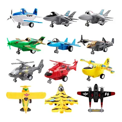 deAO Set of Pull Back Airplanes Vehicle Playset Variety Pack of Helicopters, Stealth Bombers, Fi