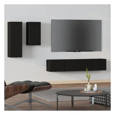 vidaXL TV Cabinet Set Piece Black Engineered Wood Media Cabinet TV Console