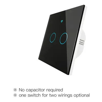 (2 Gang Black) EU Wall Touch 250V 50/60Hz Smart Light Switch for Neutral Wire/No Neutral Wire No