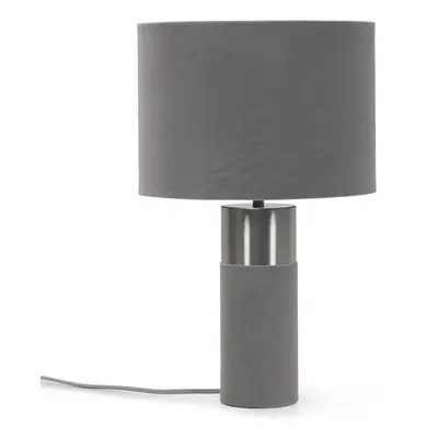 Charcoal Velvet & Chrome Table Lamp Cylinder Drum Shade Light + LED