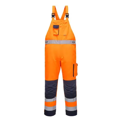 (S, Orange/Navy) Portwest Mens Dijon Contrast High-Vis Safety Bib And Brace Trouser