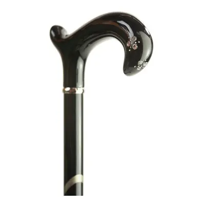 Swarovski Crystal Inlaid Black Derby Dress Cane Walking Stick