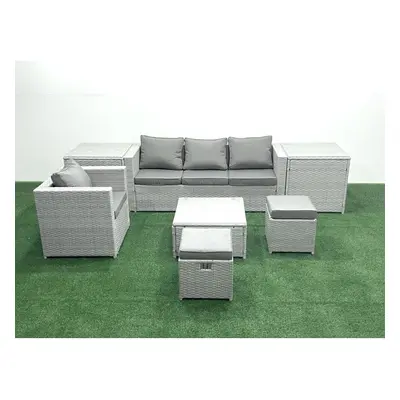 Fimous Garden Outdoor Furniture Set Seater Rattan Sofa Set with Big Footstool Armchair Side Tabl