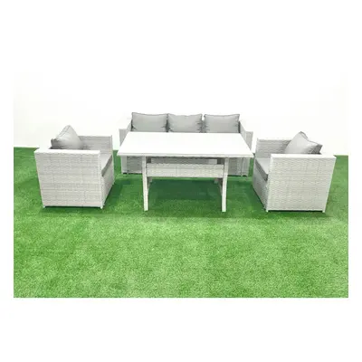 Fimous Garden Dining Set Outdoor Rattan Furniture Set with Sofa Dining Table Chairs Light Grey M