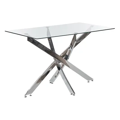 Glass Top Dining Table x cm Silver MARAMO