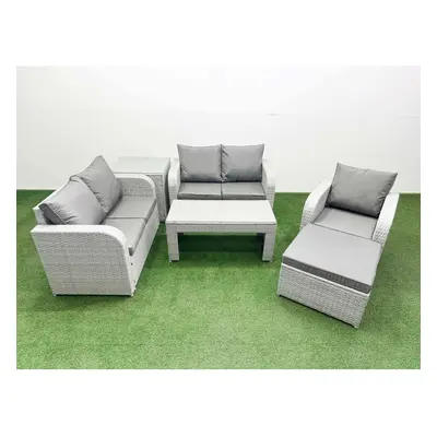 Fimous High Back Poly Rattan Garden Furniture Set with Reclining Chair Loveseat Sofa Indoor Outd