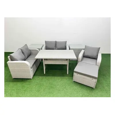 Fimous High Back Poly Rattan Garden Furniture Set with Reclining Chair Loveseat SofaIndoor Outdo