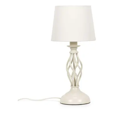 Traditional Cream Bedside Table Lamp with Fabric Shade Light + LED