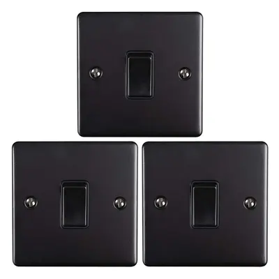 3 PACK Gang 20A Single Light Switch MATT BLACK & BLACK Way Metal Rocker