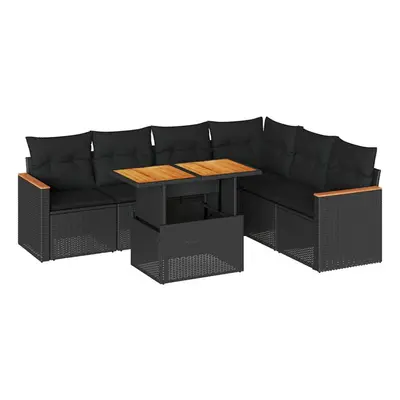 (black) vidaXL Piece Garden Sofa Set with Cushions Black Poly Rattan Acacia