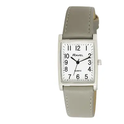 Ravel Unisex Fashion Rectangle Shape Dial Grey Leather Strap Watch R0120.13.1A