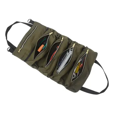 (ArMy Green) Roll Tool Multi-Purpose Up Bag Wrench Pouch Hanging Zipper Carrier Tote Canvas Car 