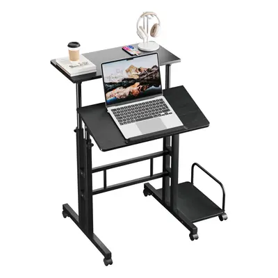 (No Power Outlets, Black) Sit-Stand Workstation Height Adjustable Desk