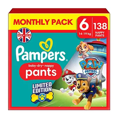 Pampers Baby-Dry Nappy Pants Paw Patrol Edition Size 6, Nappies, 14kg-19kg, Monthly Pack, With A