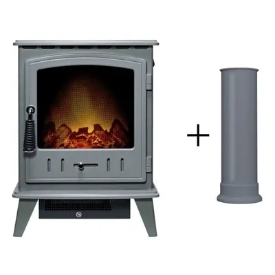 Adam Aviemore Electric Stove in Grey Enamel with Straight Stove Pipe