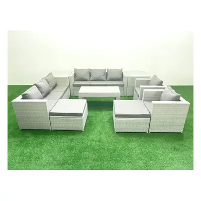 Fimous Outdoor Garden Furniture Rattan Sofa Set with Armchairs Oblong Coffee Table Big Footstool