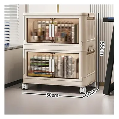 (white, 50cm-2 layer) Large Capacity Organizer Cabinet Double Door Open Storage Box With Lid Whe