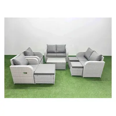 Fimous Seater Outdoor Reclining Chair Love Sofa Set Rattan Garden Furniture Set with Rectangular