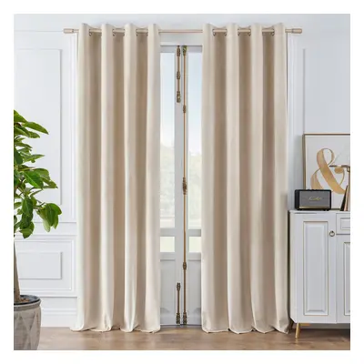 (Beige , x in ) High Blackout Luxury Velvet Eyelet Curtains Living Room Thick