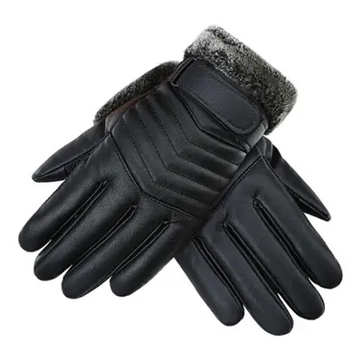 (Black) Thickened Tough Screenn PU Gloves Riding Racing Skiing Fishing Motorcycle Mountain Bike