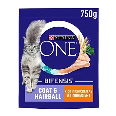 Purina One Coat And Hairball Adult Dry Cat Food With Chicken 4x750g