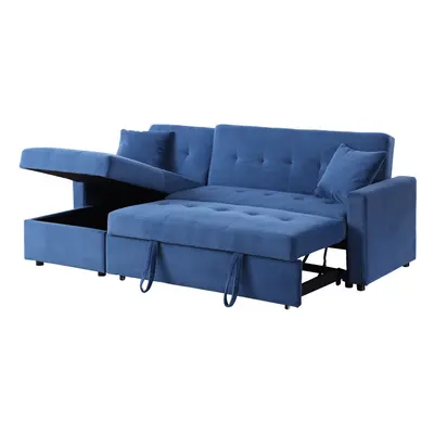 (Blue) Hinton Shaped Corner Sofa Bed with Hidden Storage and Reversible Chaise