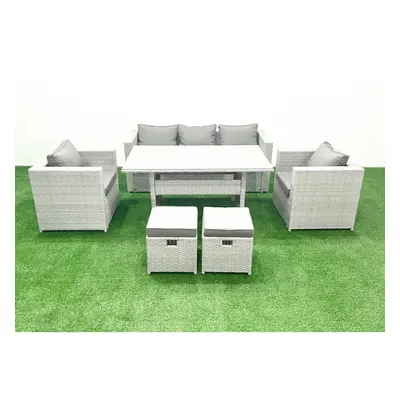 Fimous Garden Dining Set Outdoor Rattan Furniture Set with Sofa Dining Table Chairs Small Footst