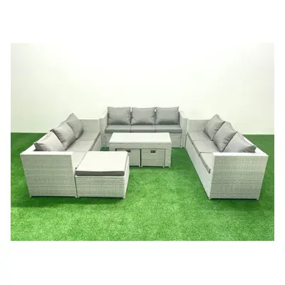 Fimous Rattan Garden Outdoor Furniture Set Seater Garden Sofa Oblong Coffee Table Set with Foots