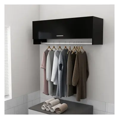 vidaXL Wardrobe Black Chipboard Storage Cabinet Hanger Clothes Organiser Set