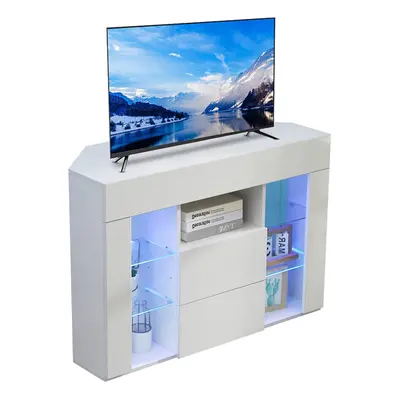 Corner TV Stand with RGB Lights, 100CM,White Fits inch TV