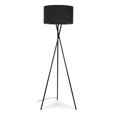 Modern Gloss Black Metal Tripod Floor Lamp with a Dark Grey Cylinder Shade