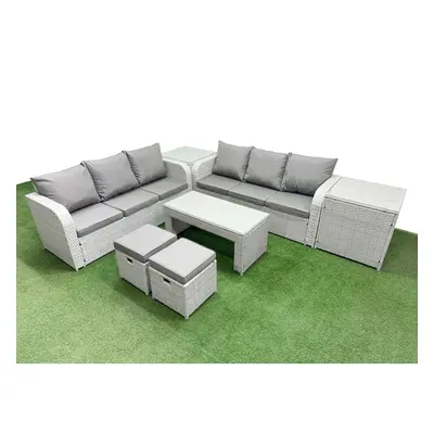 Fimous Outdoor Garden Furniture Sets Seater Wicker Rattan Furniture Sofa Sets with Oblong Coffee