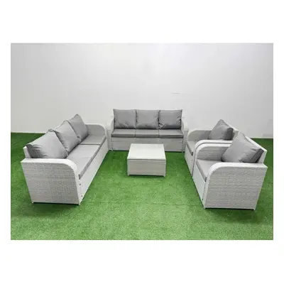 Fimous PE Rattan High Back Lounge Sofa Set Patio Square Coffee Table & Chairs Set with Seater So