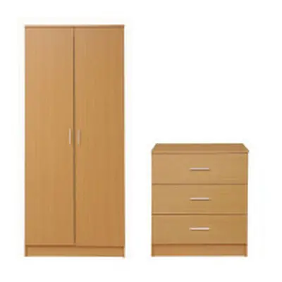 2 Piece Bedroom Furniture Set Wardrobe Chest Drawers Beech