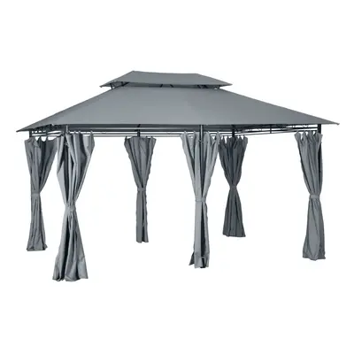 Outsunny 4m x 3(m) Outdoor 2-Tier Steel Frame Gazebo w/ Curtains Outdoor Garden