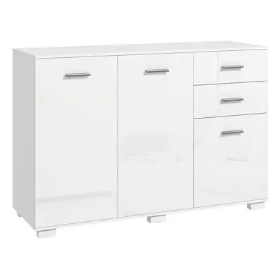 HOMCOM Sideboard Kitchen Storage Cabinet with Drawers, High Gloss White