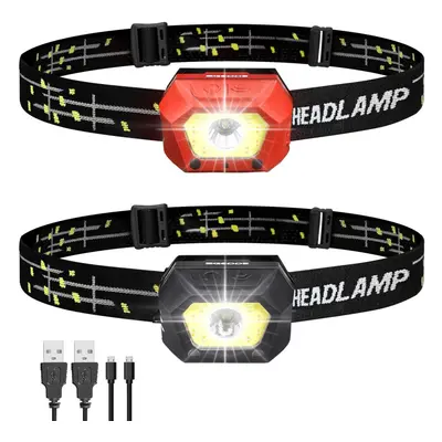 2PCS Five Modes Induction Headlamp USB Rechargeable Adjustable IPX65 Waterproof Outdoor Cycling 