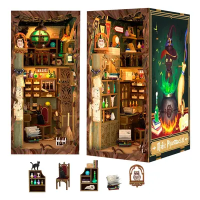 (B Magic Pharmacist) Book House Kit - DIY Miniature Dollhouse Set with Furniture and LED Lights,