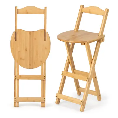 2-Pack Folding Bamboo Bar Stools Wooden Counter Height Barstool