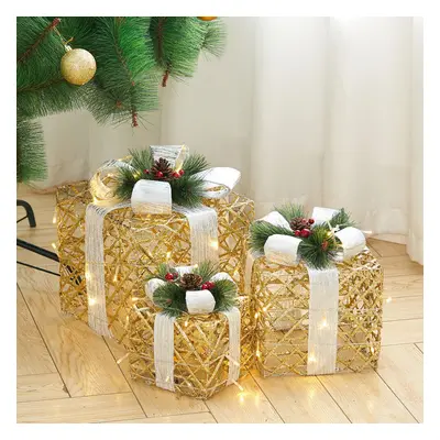 (#3) Set of Christmas LED Light Up Frosted Sparkly Present Boxes Parcel Ornament