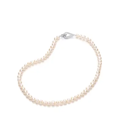 Jewelco London Ladies Sterling Silver Cubic Zirconia & Freshwater Cultured Pearl Loop Clasp Bead