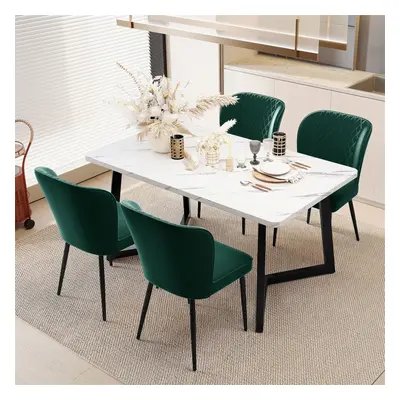 (4 pcs) Velvet Dining Chair with Metal Legs, Dark Green