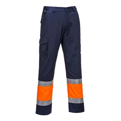 (3XL R, Orange/Navy) Portwest Mens Contrast Hi-Vis Work Trousers