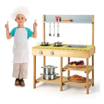 Wooden Kids Play Kitchen Children Role Play Cooking Set w/ Water Box