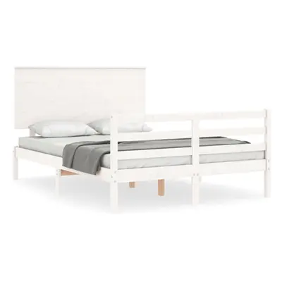 (white, x cm) vidaXL Bed Frame Bed Base Wooden Bed with Headboard White King Size Solid Wood