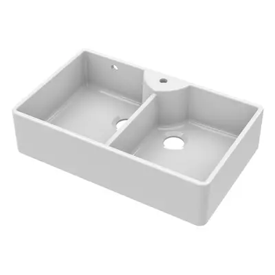 895mm - Fireclay Bowl Stepped Weir Butler Kitchen Sink - Tap Ledge & Overflow