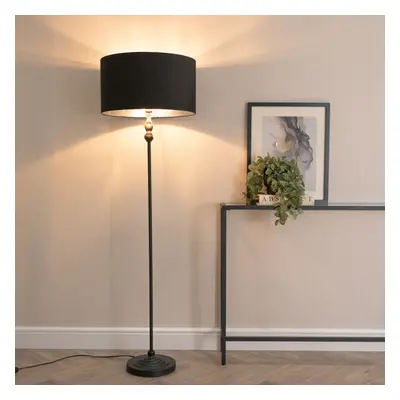 ValueLights Maggie Black with Chrome Shade Black Floor Lamp & Bulb