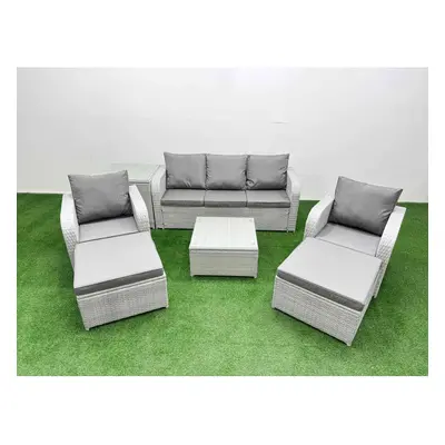 Fimous PE Rattan Garden Furniture Set Reclining Chair Sofa Lounge Sofa Set Square Coffee Table S