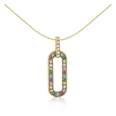 Jewelco London 14k Gold-plated Silver Rainbow Round Brilliant CZ Paperclip Oval Halo Charm Penda