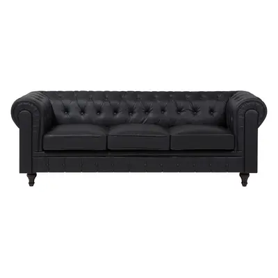 3 Seater Faux Leather Sofa Black CHESTERFIELD Big